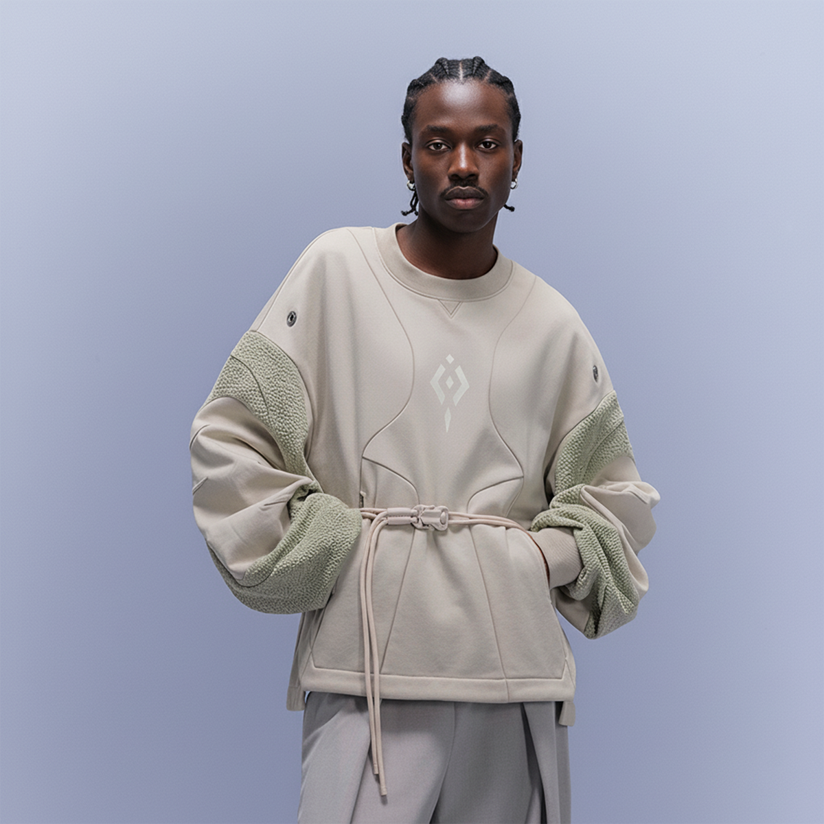 XIPHEVIL Utility Paneled Crewneck Sweatshirt Green