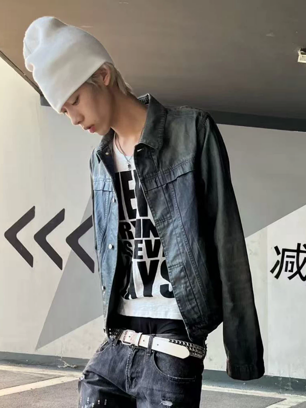 CINDER VEIN Brush-Paint Washed Distressed Denim Jacket – photo 10 of 15