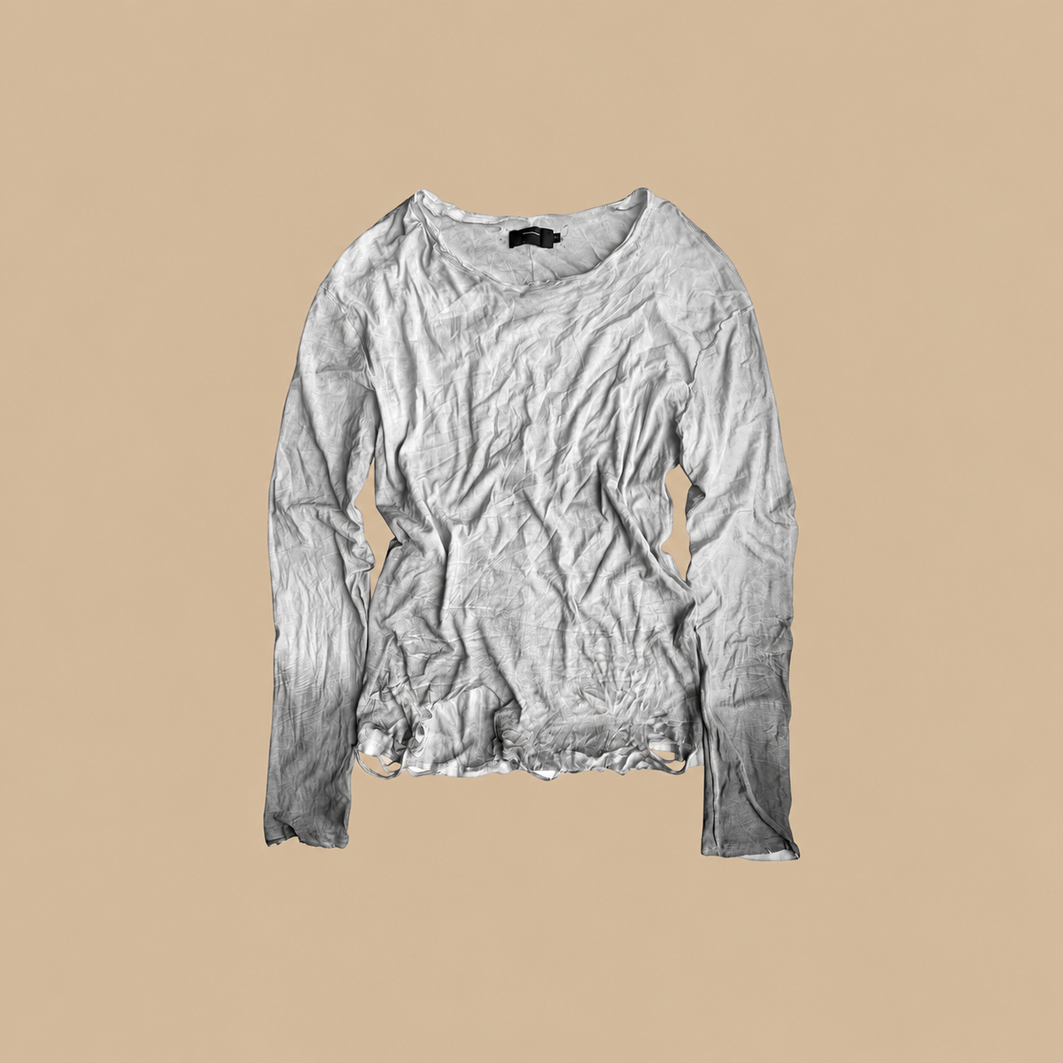 CINDER VEIN Distressed Washed Brush-Paint Crinkled Long-Sleeve Tee