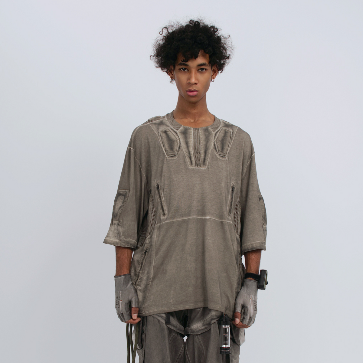 STEAM Distressed Mesh-Spliced Oversized Tactical T-Shirt – photo 2 of 25