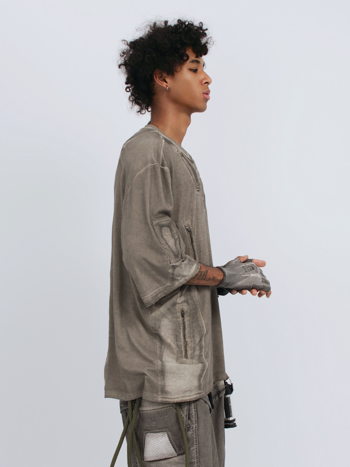 STEAM Distressed Mesh-Spliced Oversized Tactical T-Shirt – photo 21 of 25