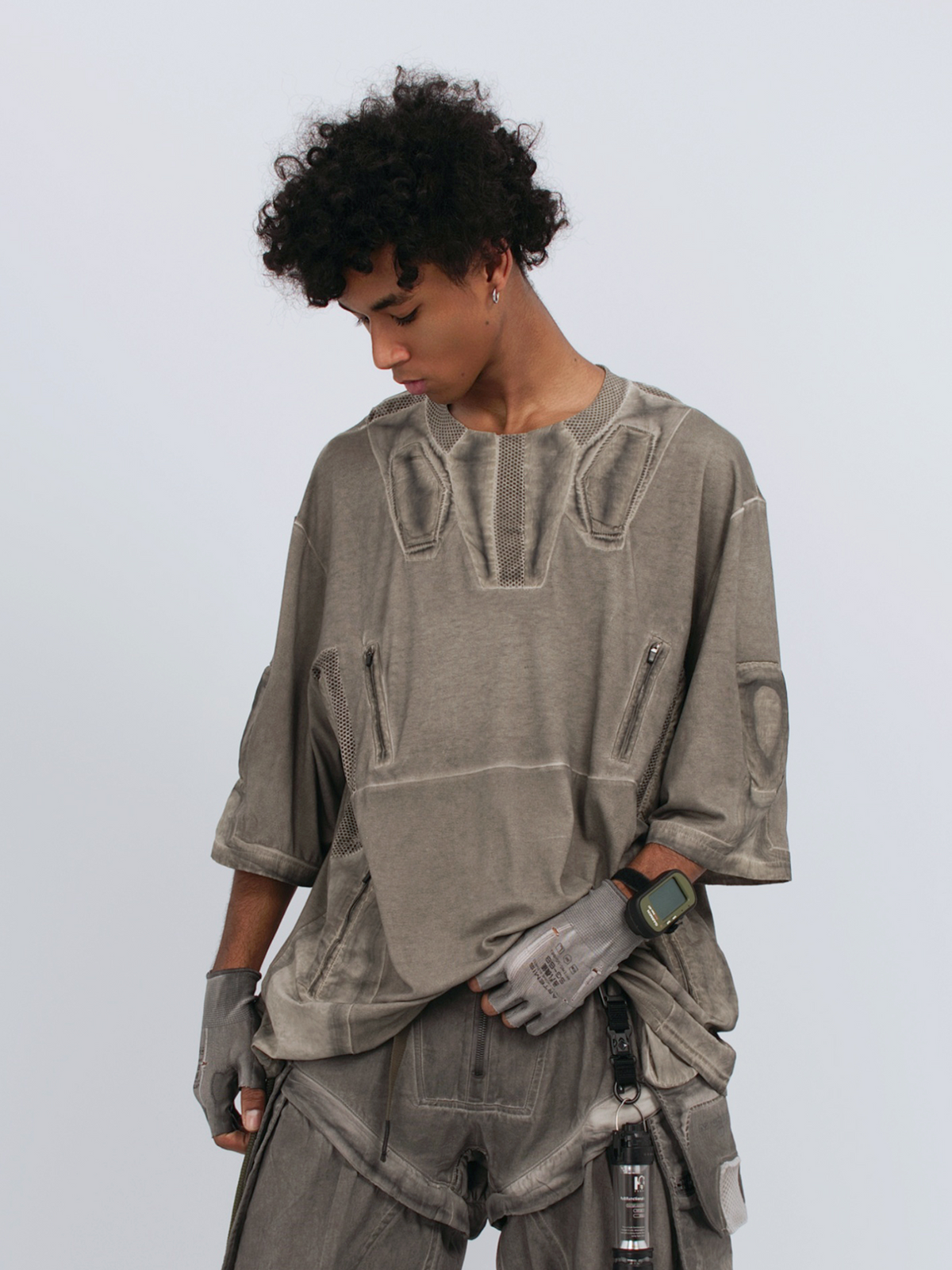STEAM Distressed Mesh-Spliced Oversized Tactical T-Shirt – photo 22 of 25