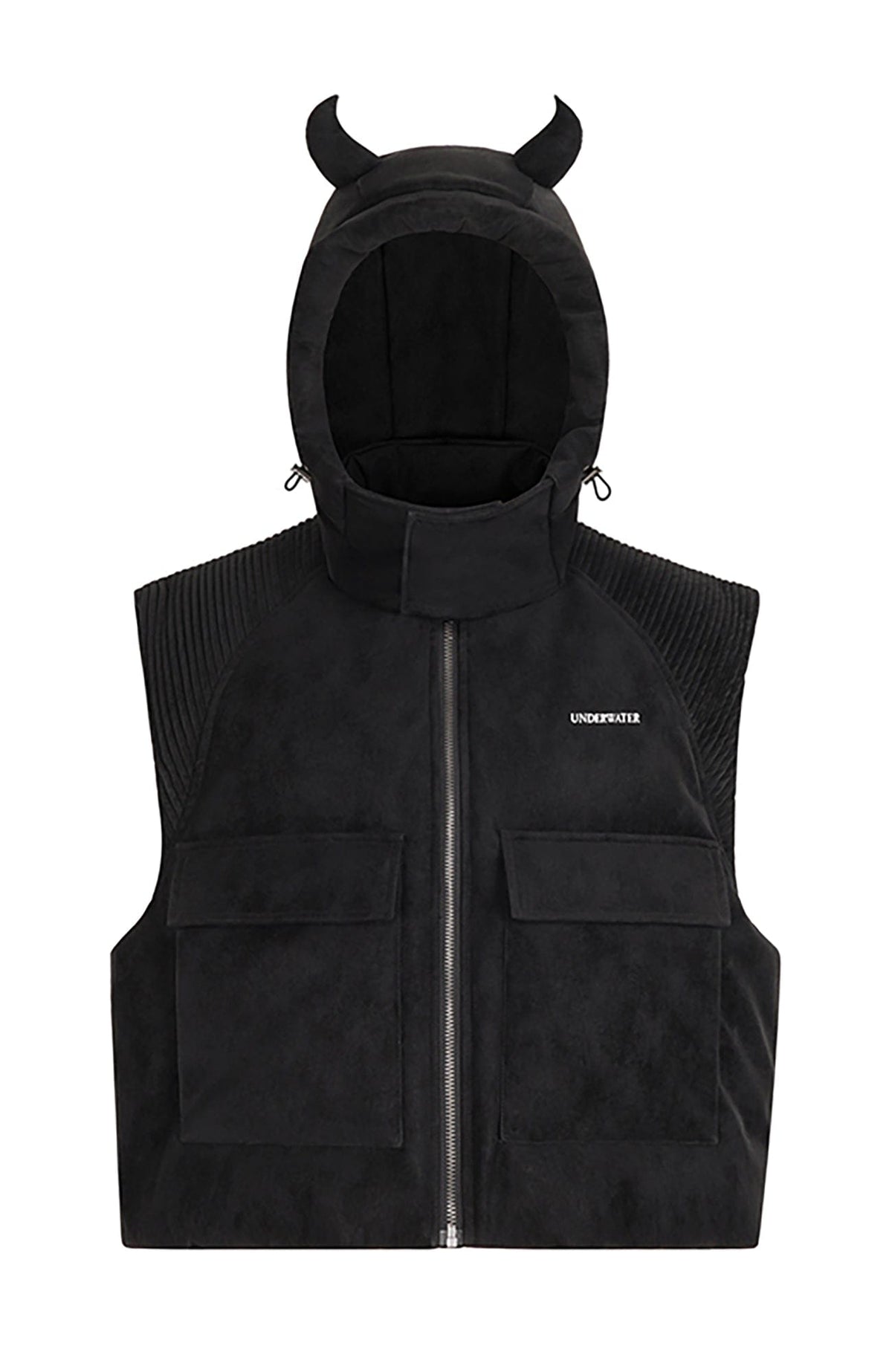 UNDERWATER Demon Horned Detachable Hood Down Vest – photo 9 of 14