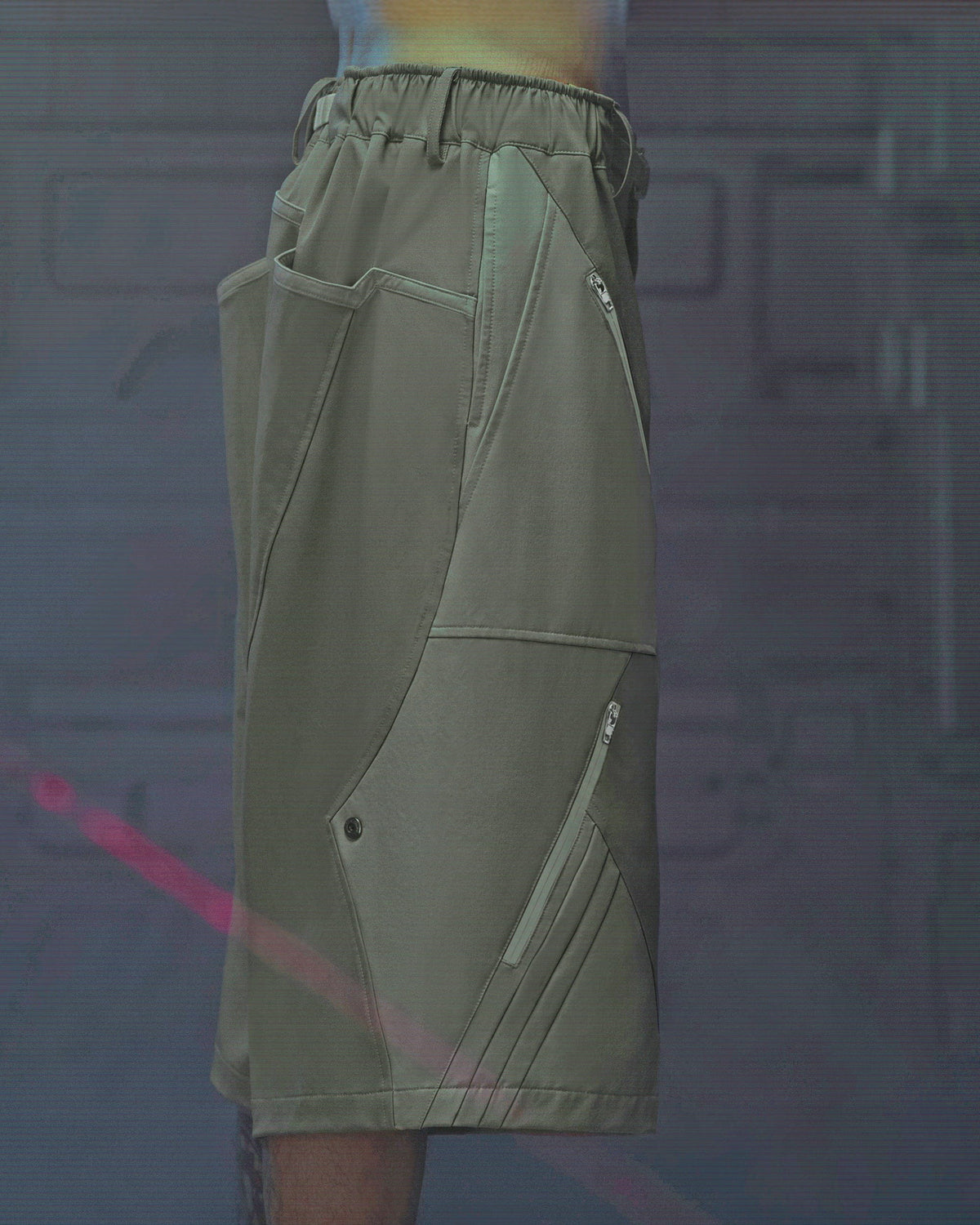 XIPHEVIL Demiurge Deconstructed Multi-Zipper Shorts Green – photo 8 of 13