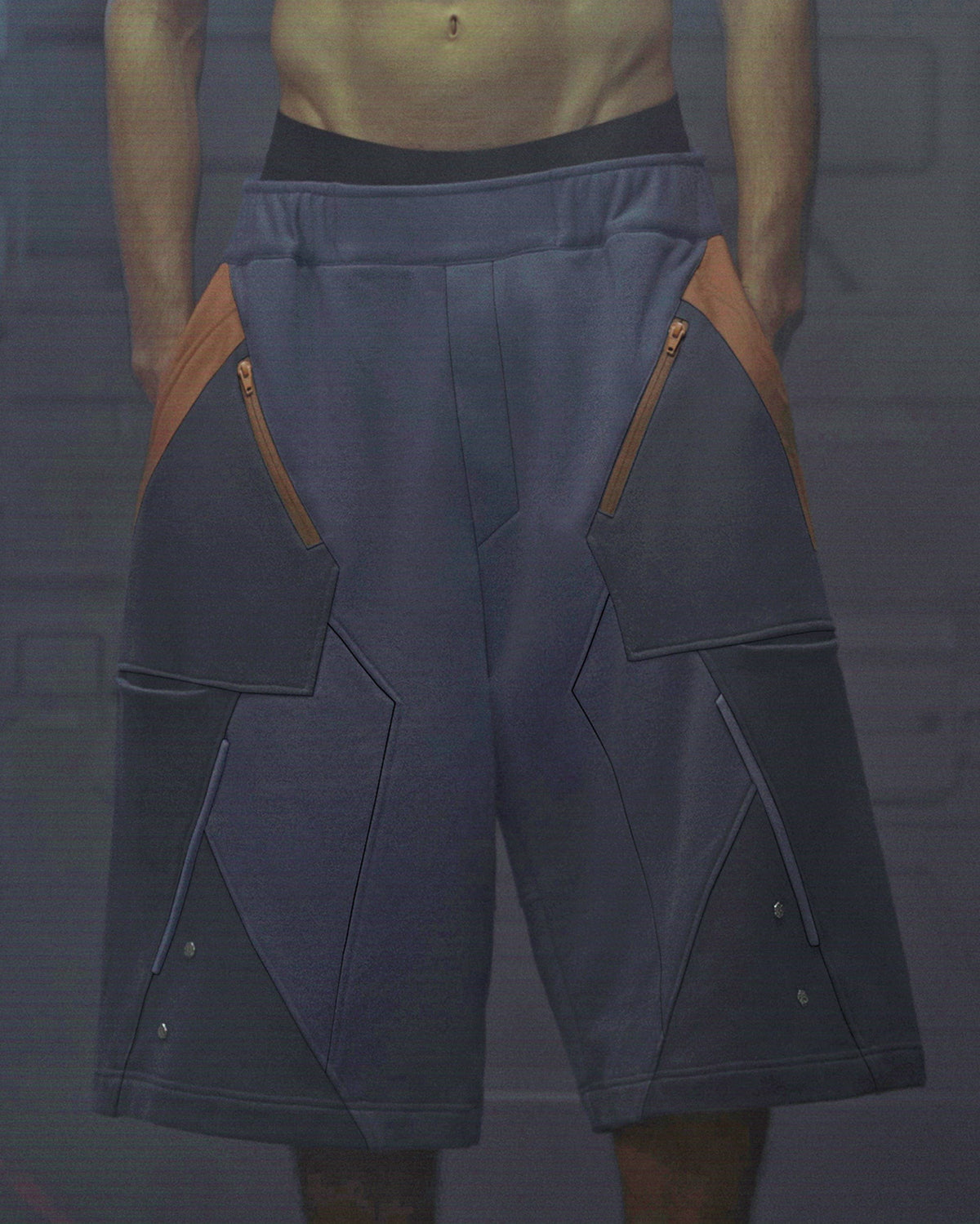 XIPHEVIL Deconstructed Zipper Rivet Shorts Orange – photo 7 of 13