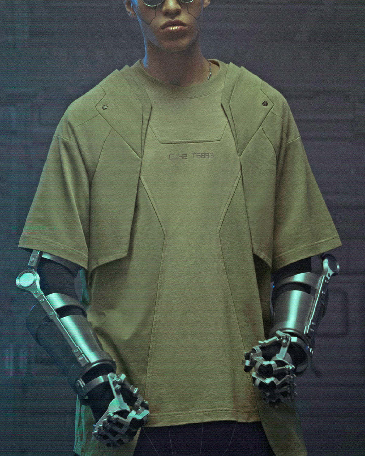 XIPHEVIL Deep Zone Deconstructed Armor Rivet T-Shirt Green – photo 7 of 18