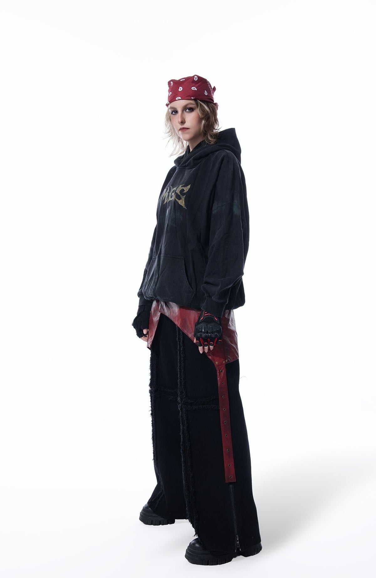 MOGONGSHE Detachable PU Drape  Frayed Cross Jeans – photo 13 of 42
