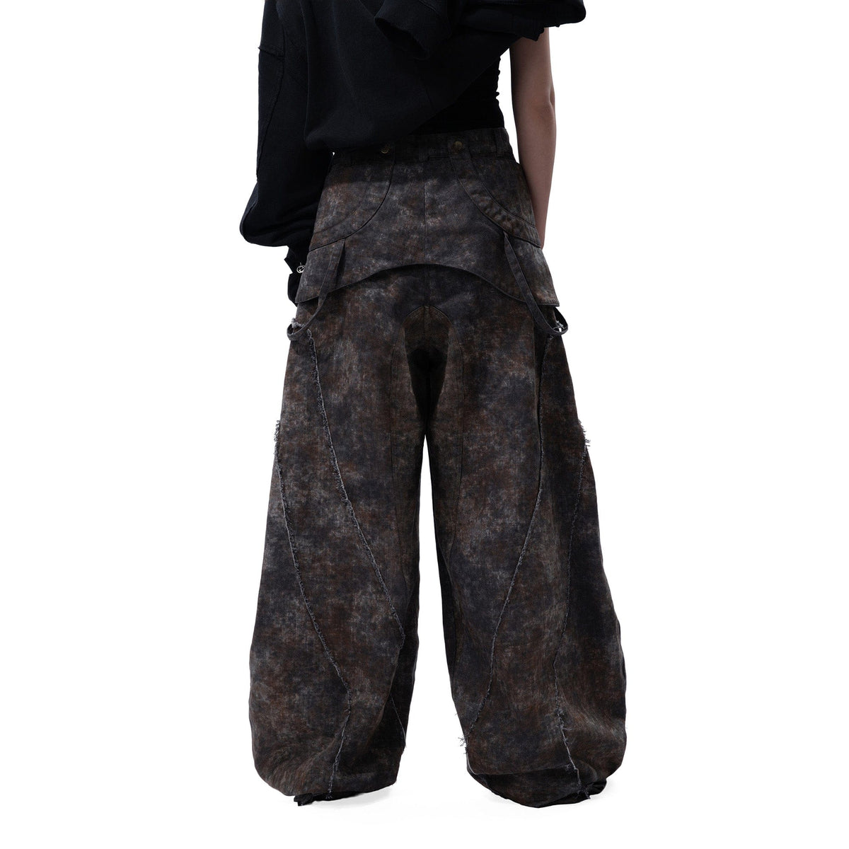 MOGONGSHE Distressed Detachable Drape Curved Panel Jeans – photo 3 of 25