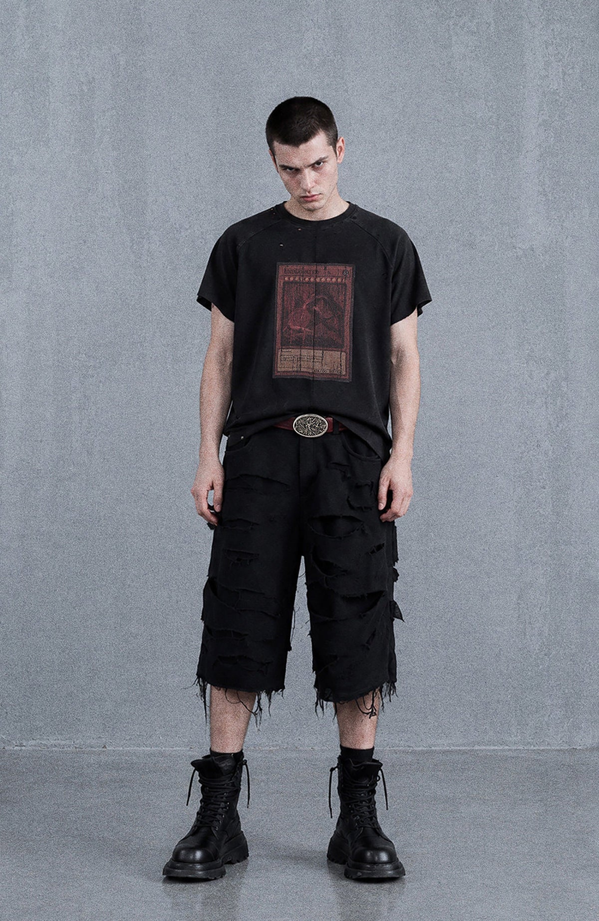 UNDERWATER Distressed Raw Edge Denim Shorts – photo 4 of 10