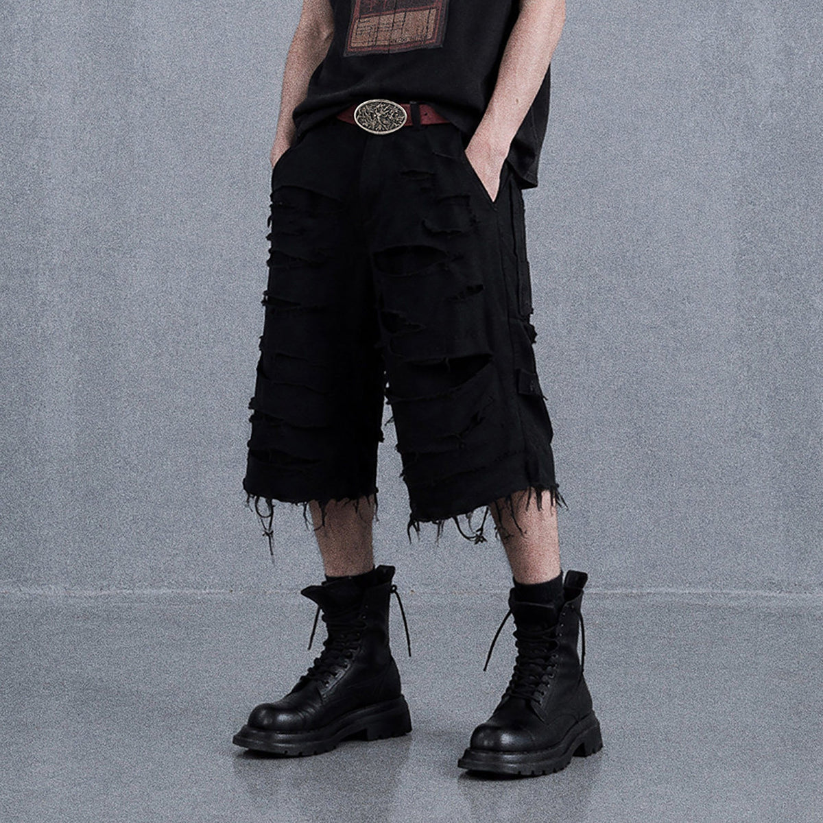 UNDERWATER Distressed Raw Edge Denim Shorts – photo 3 of 10