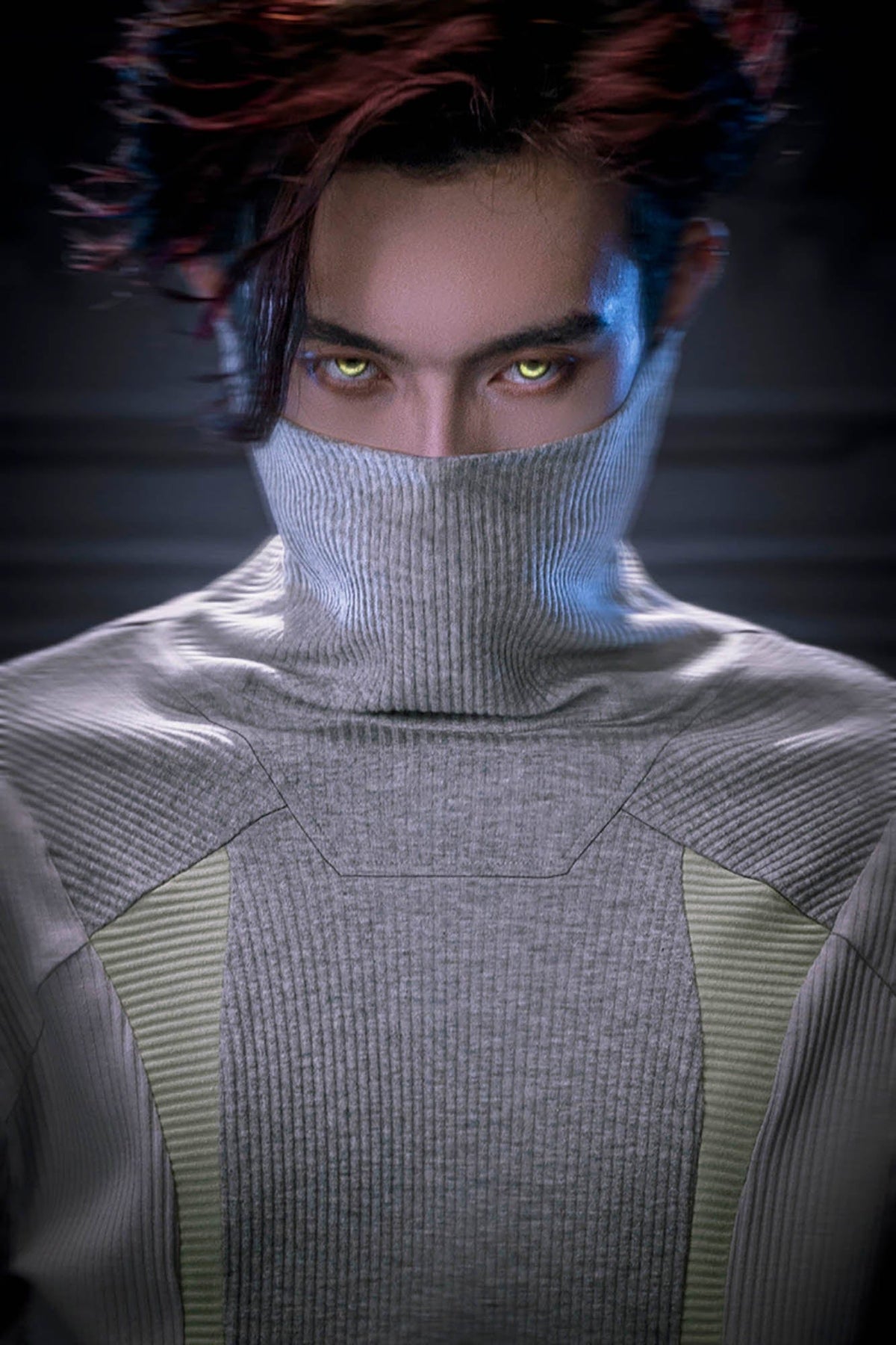 XIPHEVIL Ribbed Paneled Turtleneck Long-Sleeve Tee Grey – photo 9 of 13
