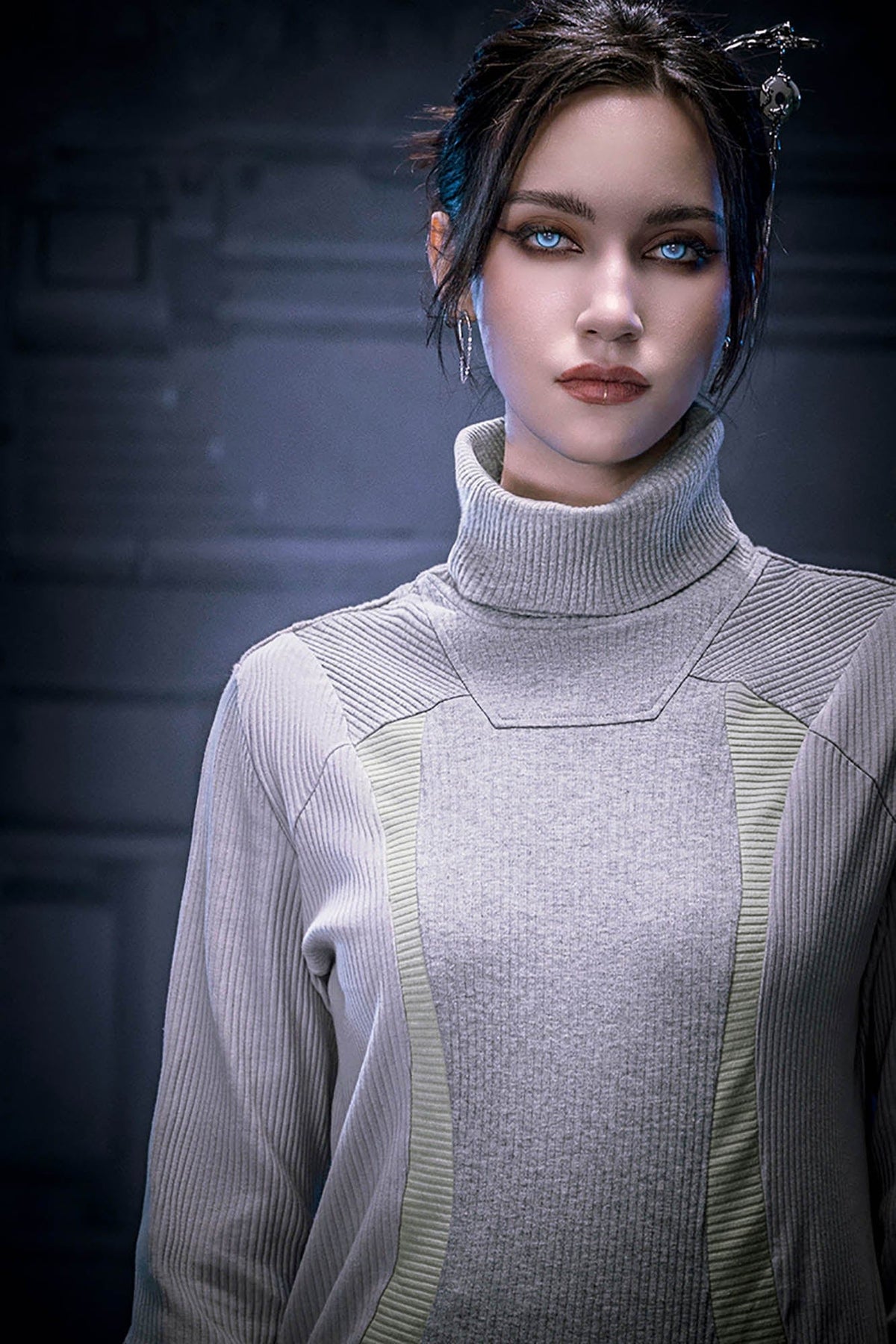 XIPHEVIL Ribbed Paneled Turtleneck Long-Sleeve Tee Grey – photo 7 of 13