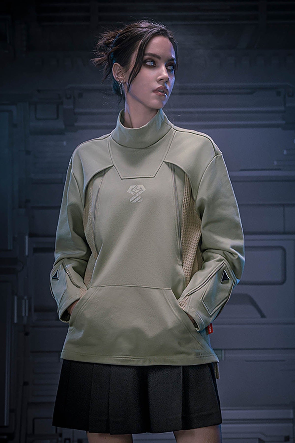 XIPHEVIL Mesh Paneled Tactical Turtleneck Sweatshirt Green – photo 6 of 13