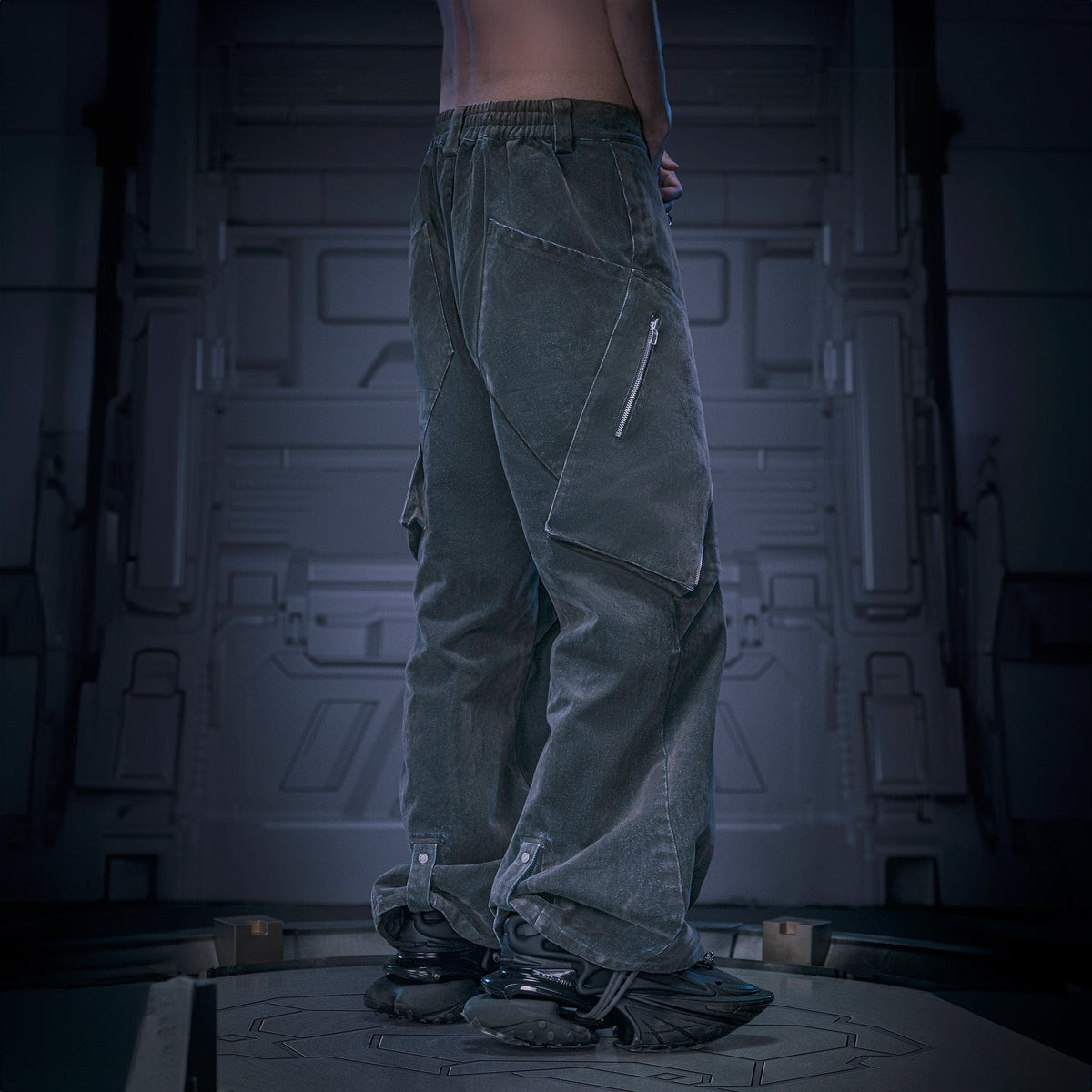 XIPHEVIL Layered Paneled Robotic Wide-Leg Pants – photo 3 of 14