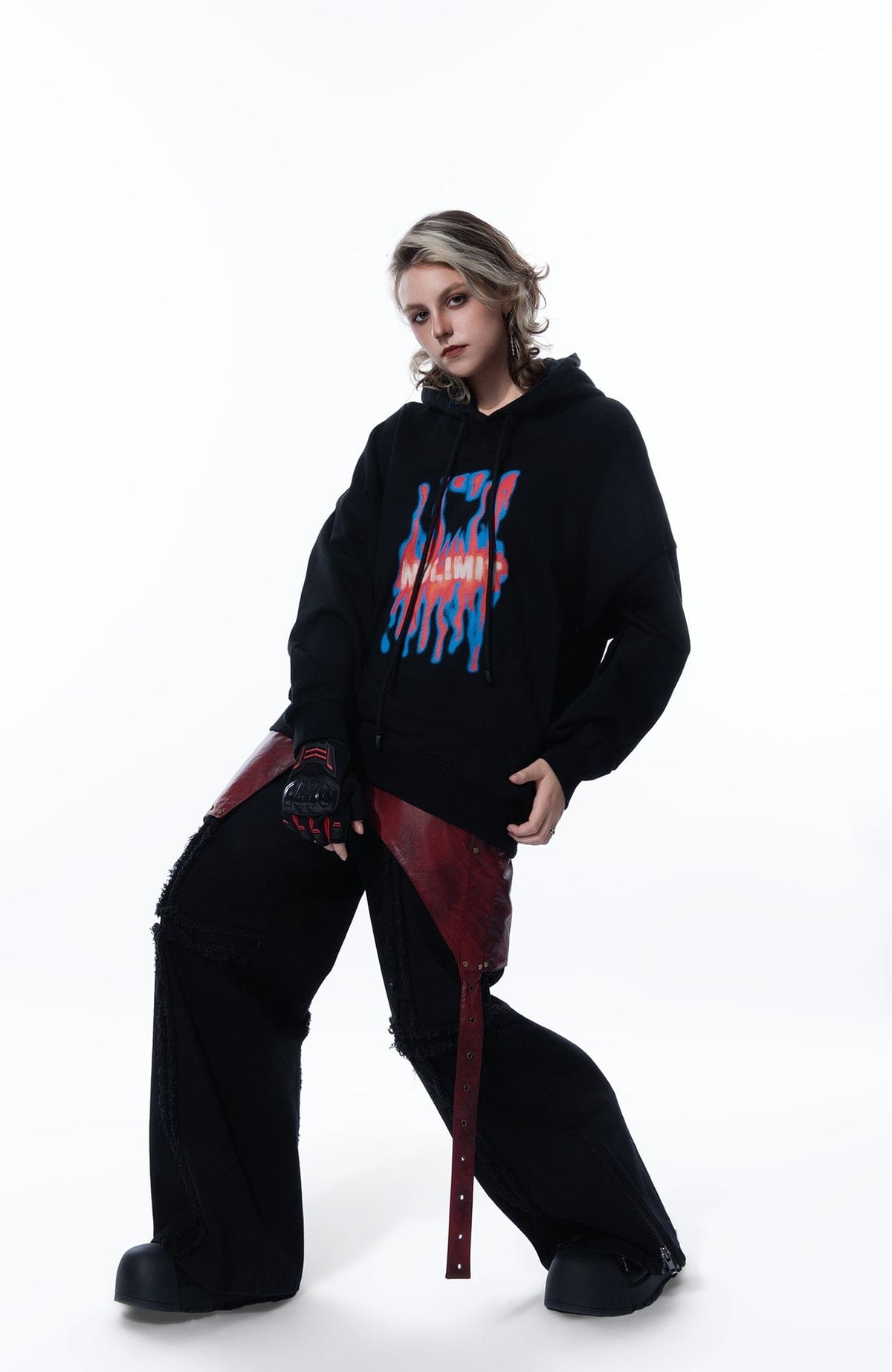MOGONGSHE Detachable PU Drape  Frayed Cross Jeans – photo 16 of 42