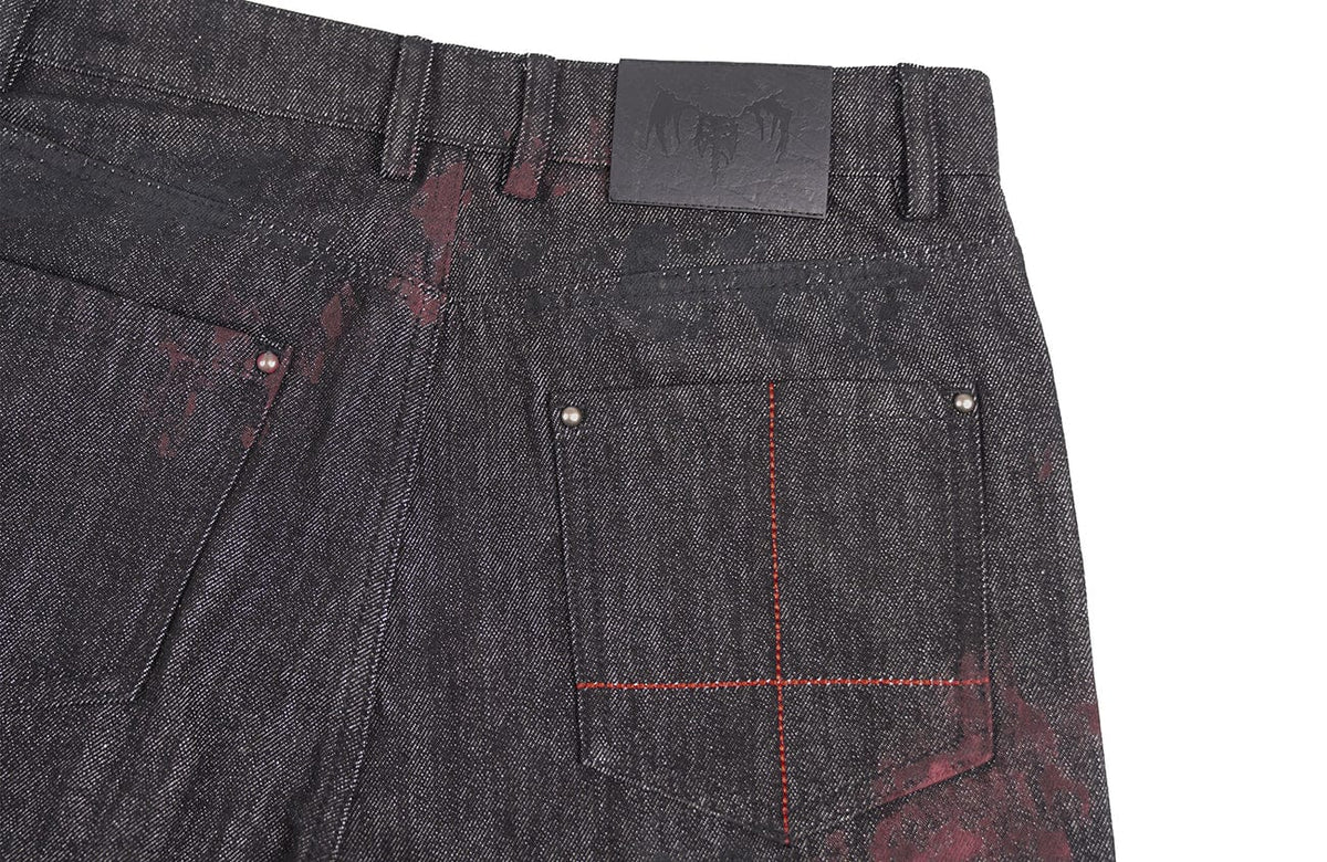 UNDERWATER Bloodstained Raw Flared Denim Pants – photo 12 of 14