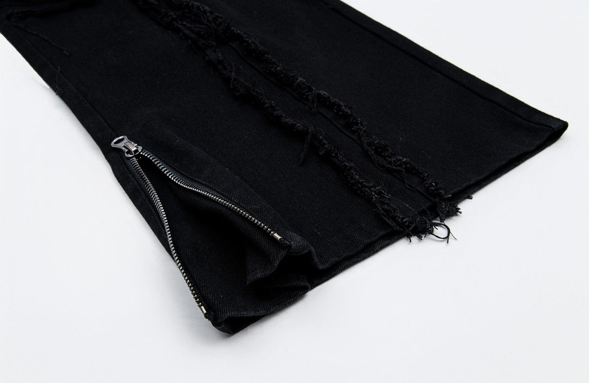 MOGONGSHE Detachable PU Drape  Frayed Cross Jeans – photo 33 of 42
