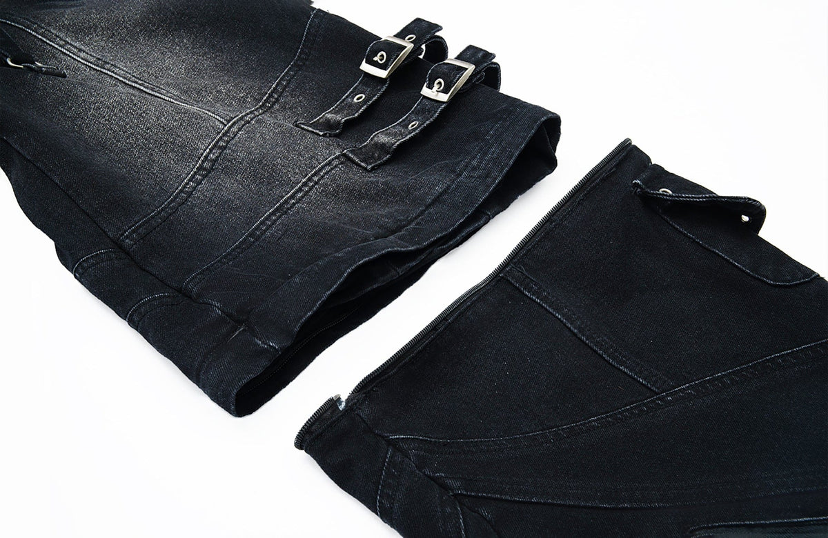 MOGONGSHE Detachable Drape-Strap Washed Jeans – photo 35 of 39