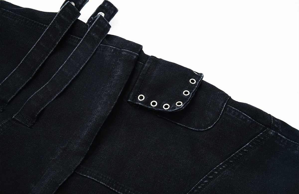 MOGONGSHE Detachable Drape-Strap Washed Jeans – photo 36 of 39