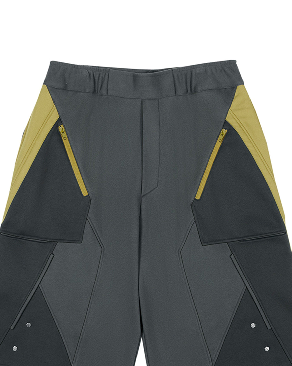XIPHEVIL Deconstructed Zipper Rivet Shorts Yellow – photo 9 of 12