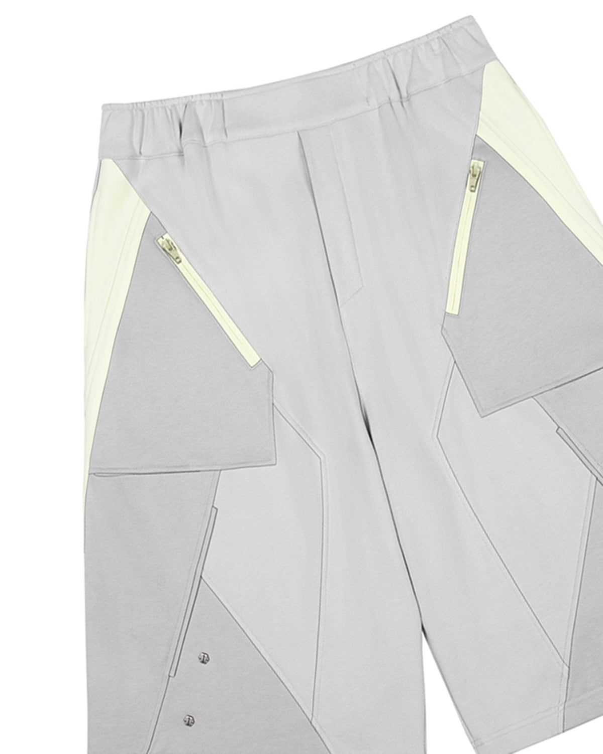 XIPHEVIL Deconstructed Zipper Rivet Shorts Light Grey – photo 15 of 17