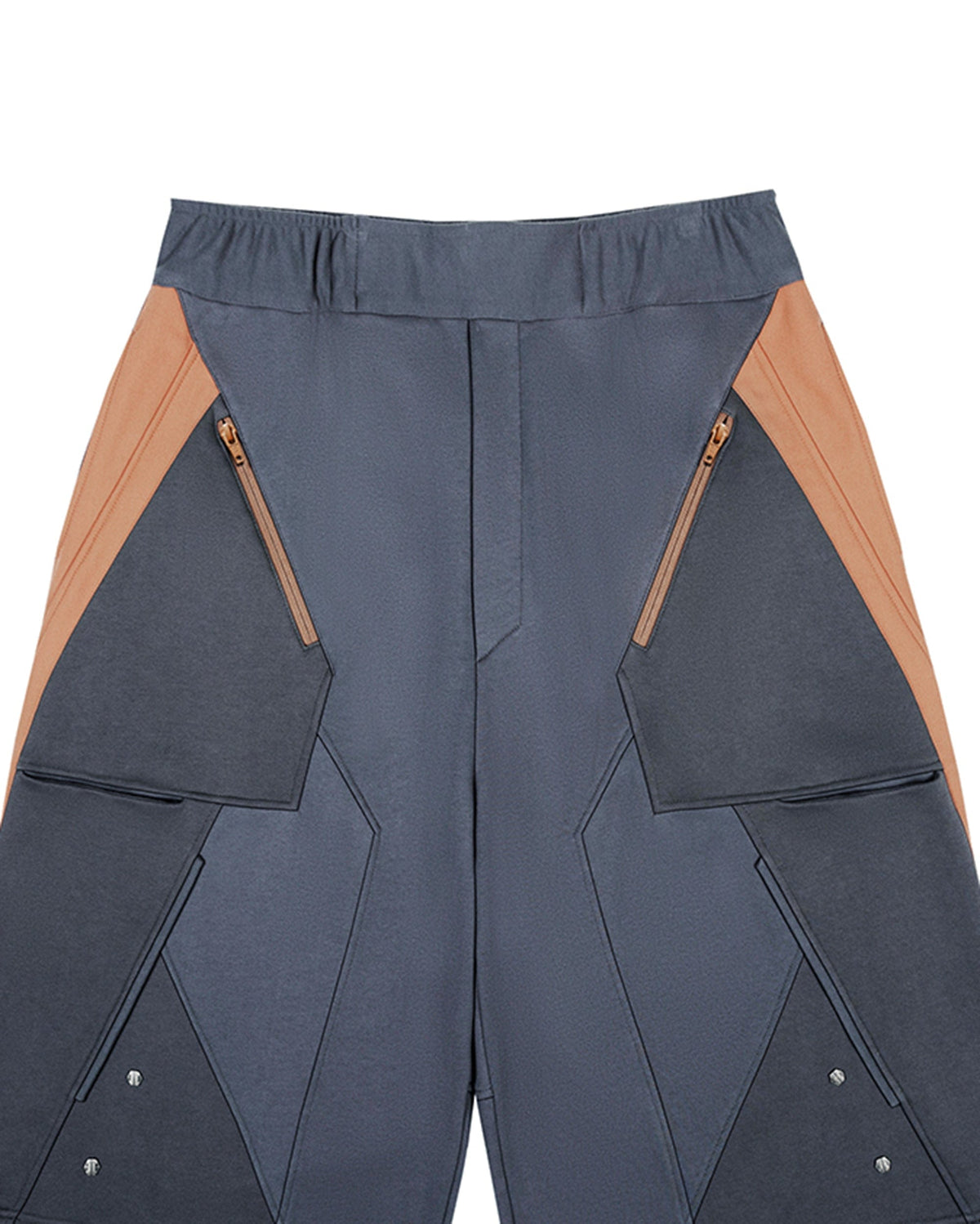 XIPHEVIL Deconstructed Zipper Rivet Shorts Orange – photo 10 of 13