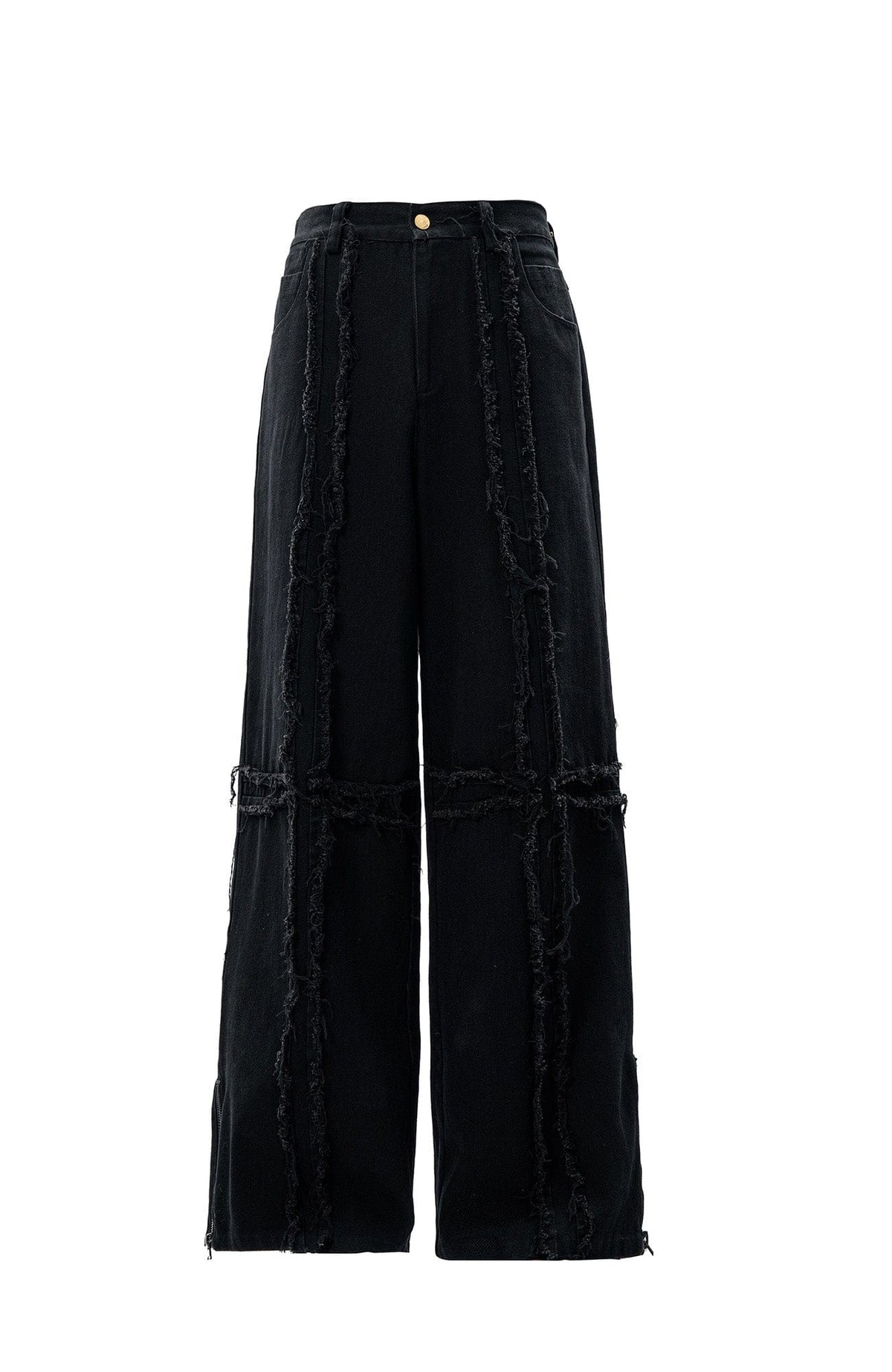 MOGONGSHE Detachable PU Drape  Frayed Cross Jeans – photo 39 of 42