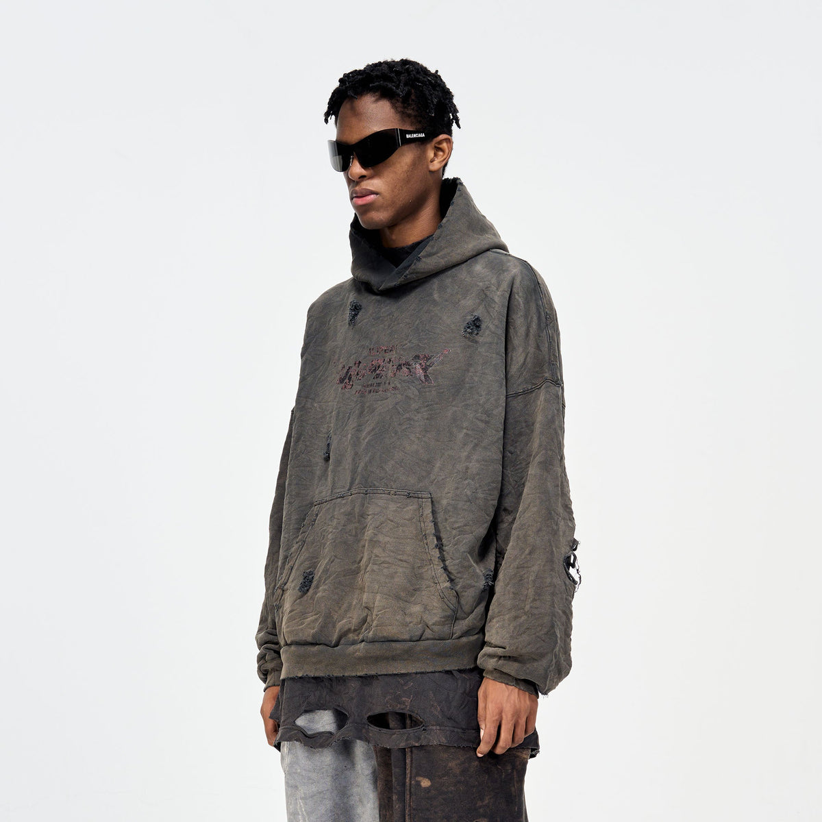 ULIPERY Dirty Fit Distressed Crinkled Hoodie Black – photo 2 of 17