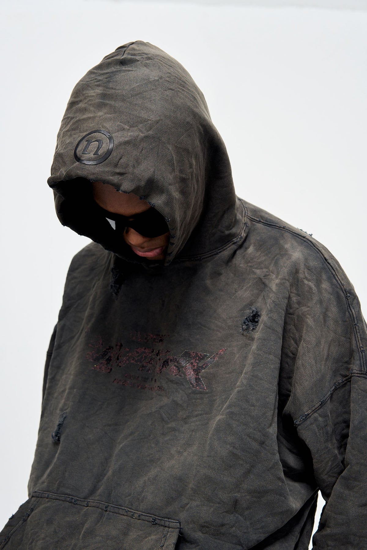 ULIPERY Dirty Fit Distressed Crinkled Hoodie Black – photo 7 of 17