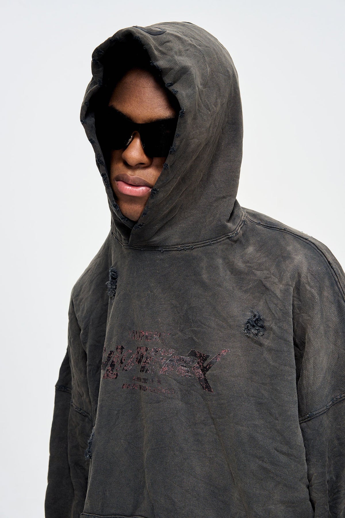 ULIPERY Dirty Fit Distressed Crinkled Hoodie Black – photo 8 of 17