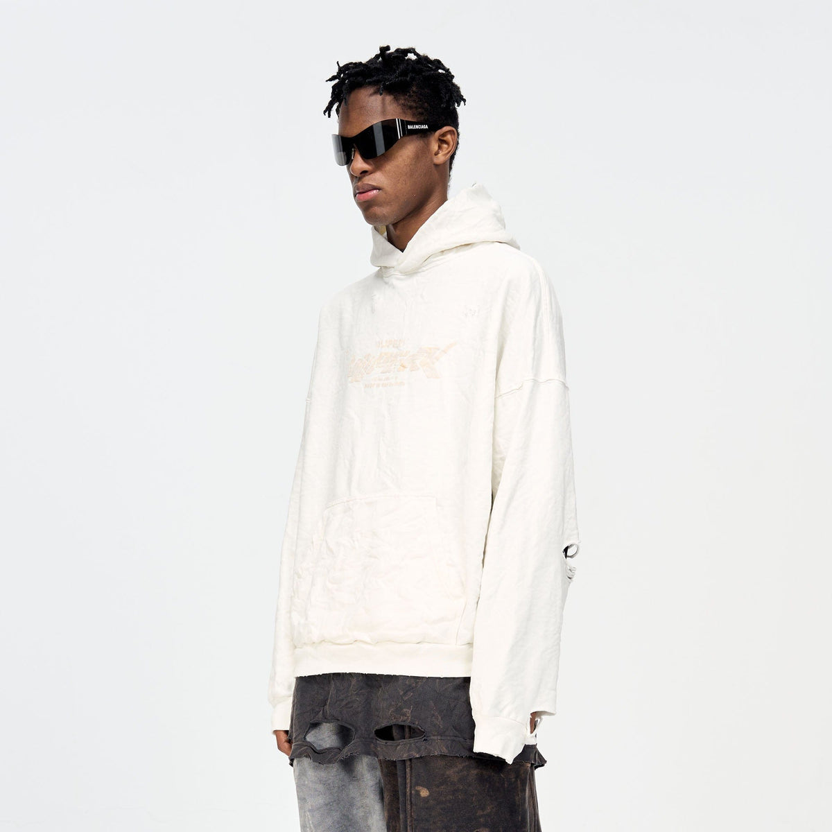ULIPERY Dirty Fit Distressed Crinkled Hoodie White – photo 2 of 18