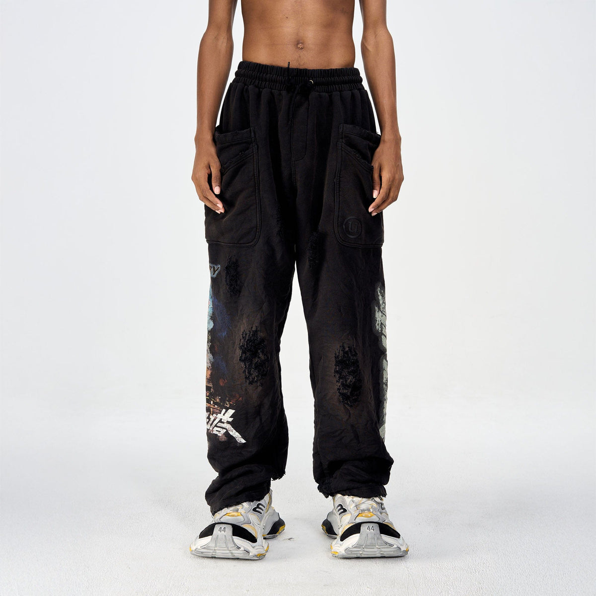 ULIPERY Distressed Glow Crinkled Sweatpants
