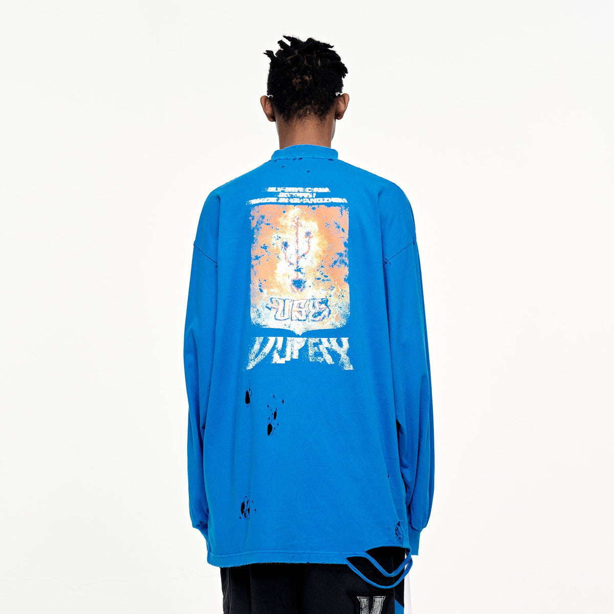 ULIPERY Distressed USB Graphic Long Sleeve Tee Blue – photo 3 of 7