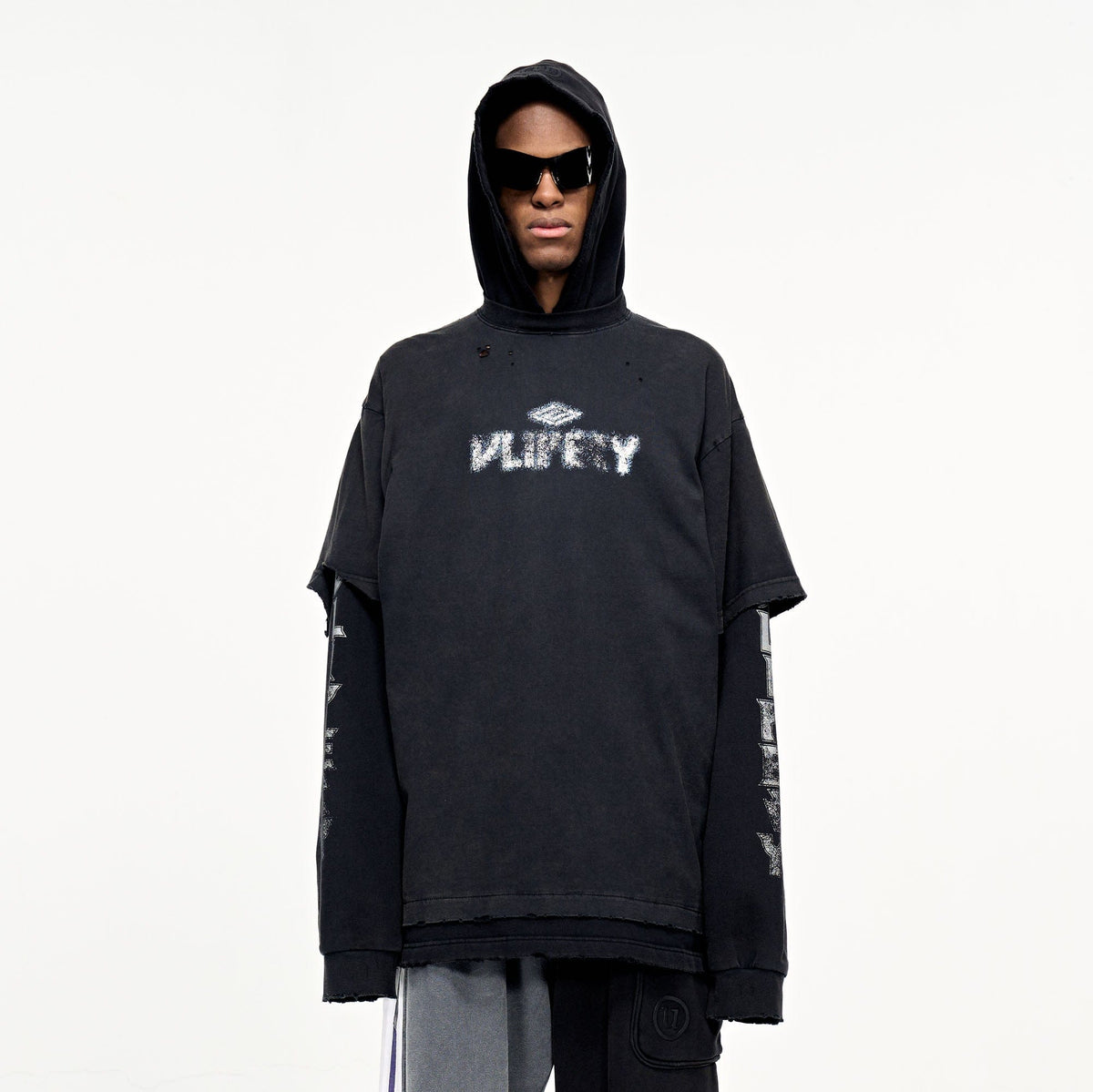 ULIPERY Distressed Faux Layered Hoodie