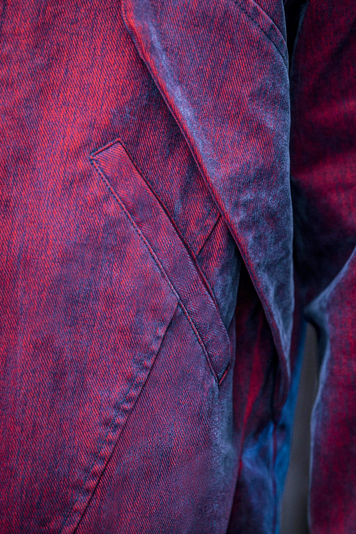 XIPHEVIL Mech Deconstructed Washed Denim Jacket Red – photo 11 of 13