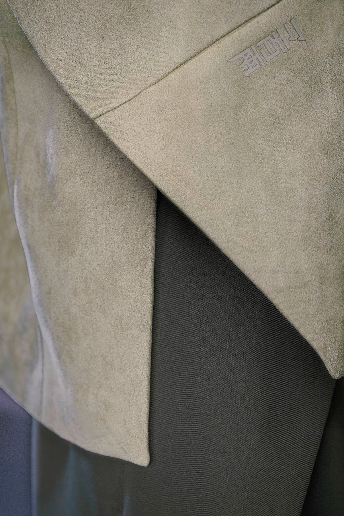 XIPHEVIL Deconstructed Utility Faux Suede Daoist Robe Sand – photo 7 of 14