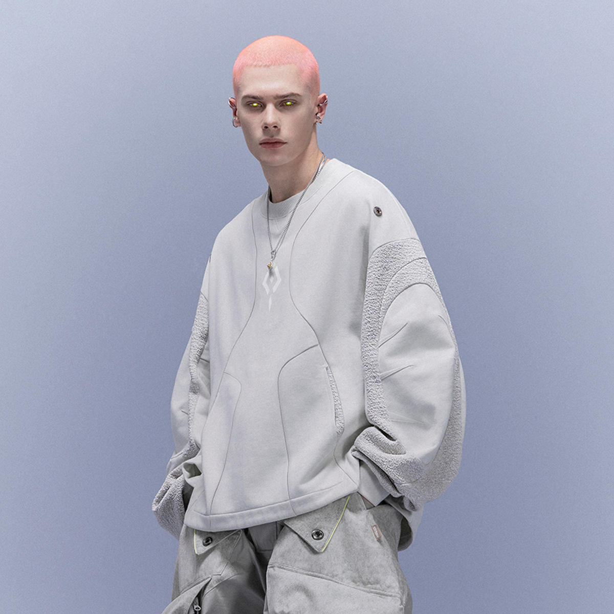 XIPHEVIL Utility Paneled Crewneck Sweatshirt White – photo 2 of 9