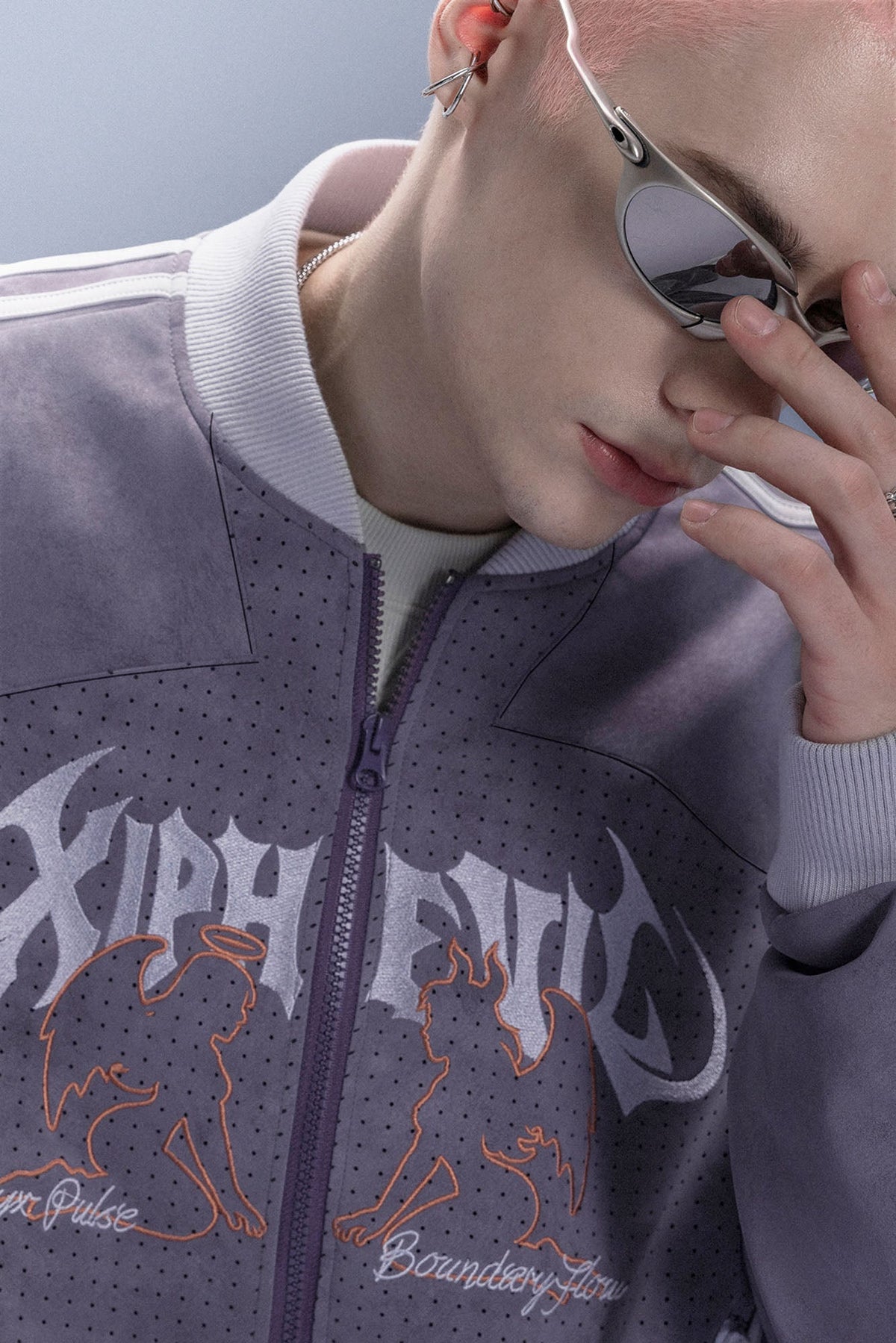 XIPHEVIL Faux Suede Embroidered LOGO Bomber Purple – photo 12 of 13