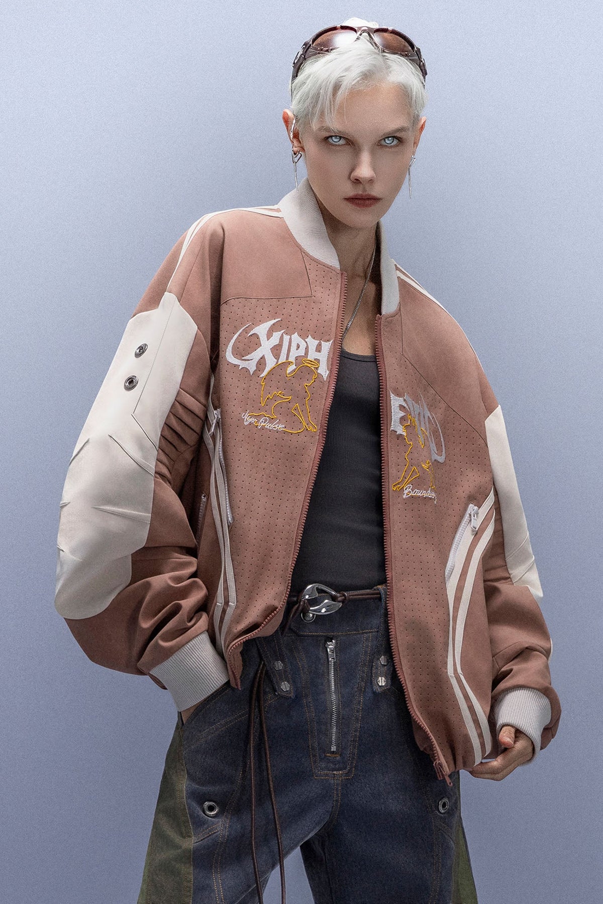 XIPHEVIL Faux Suede Embroidered LOGO Bomber Brown – photo 7 of 12