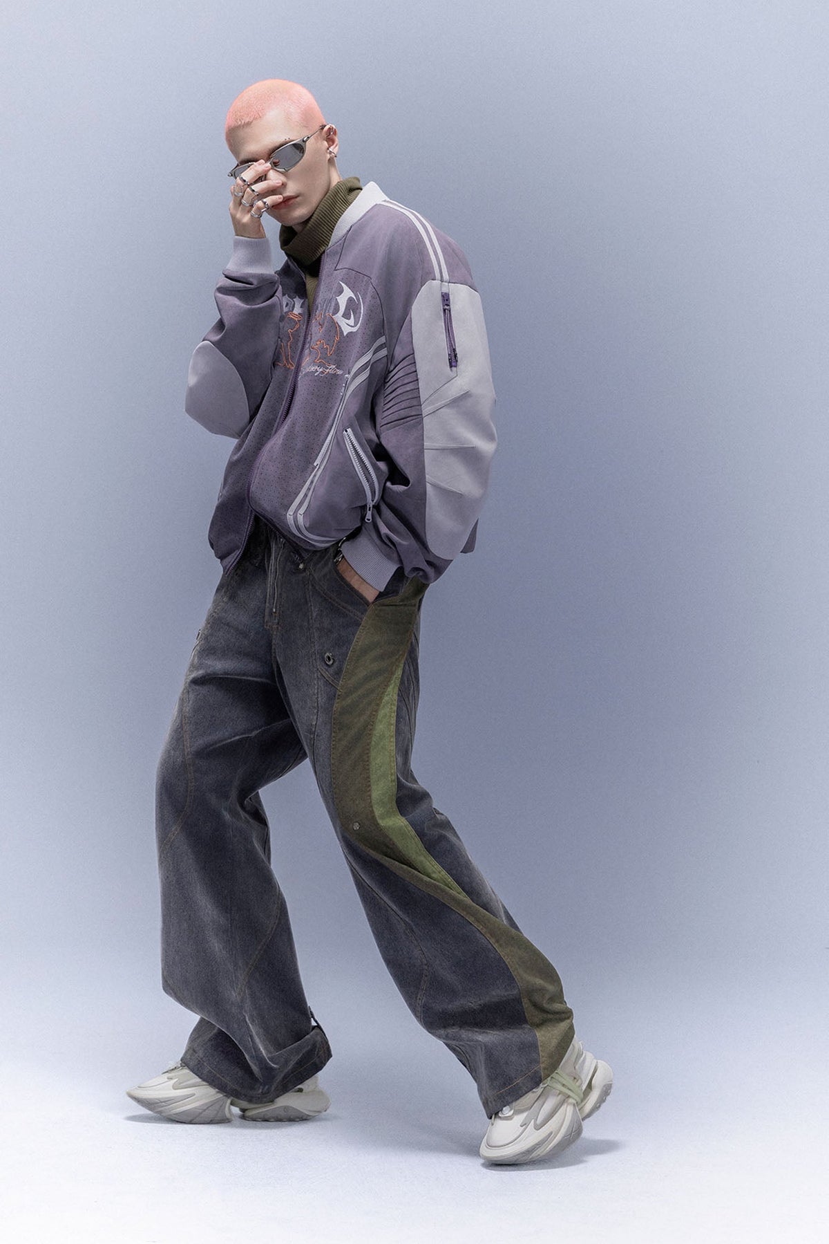 XIPHEVIL Faux Suede Embroidered LOGO Bomber Purple – photo 3 of 13