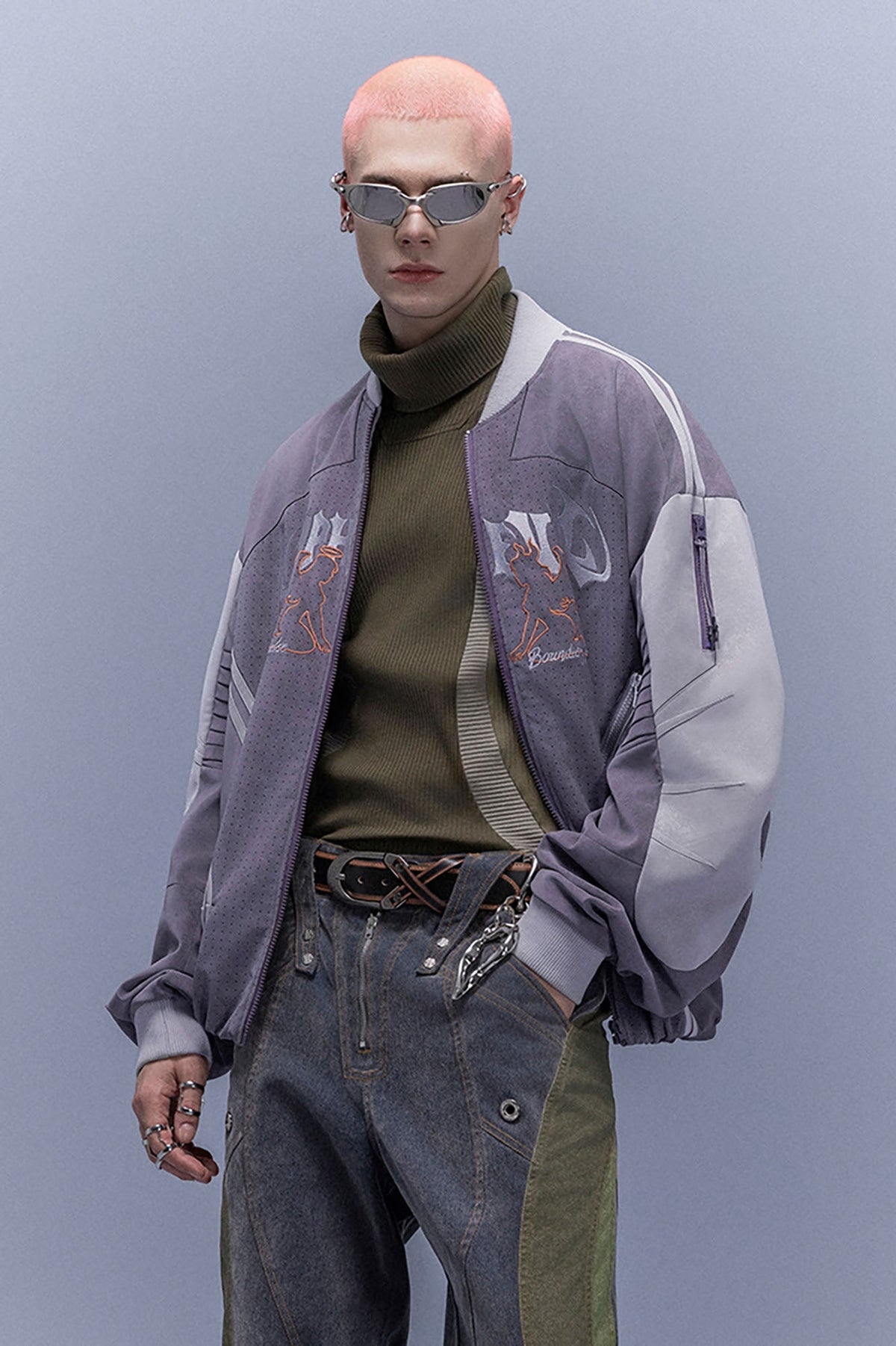 XIPHEVIL Faux Suede Embroidered LOGO Bomber Purple – photo 6 of 13