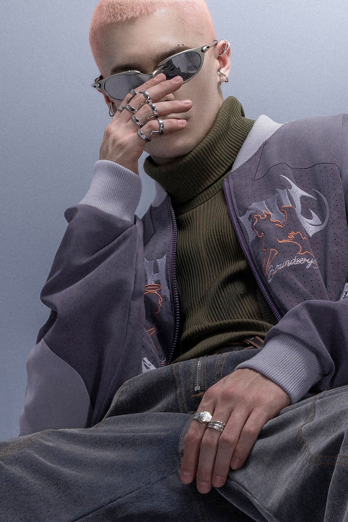 XIPHEVIL Faux Suede Embroidered LOGO Bomber Purple – photo 13 of 13