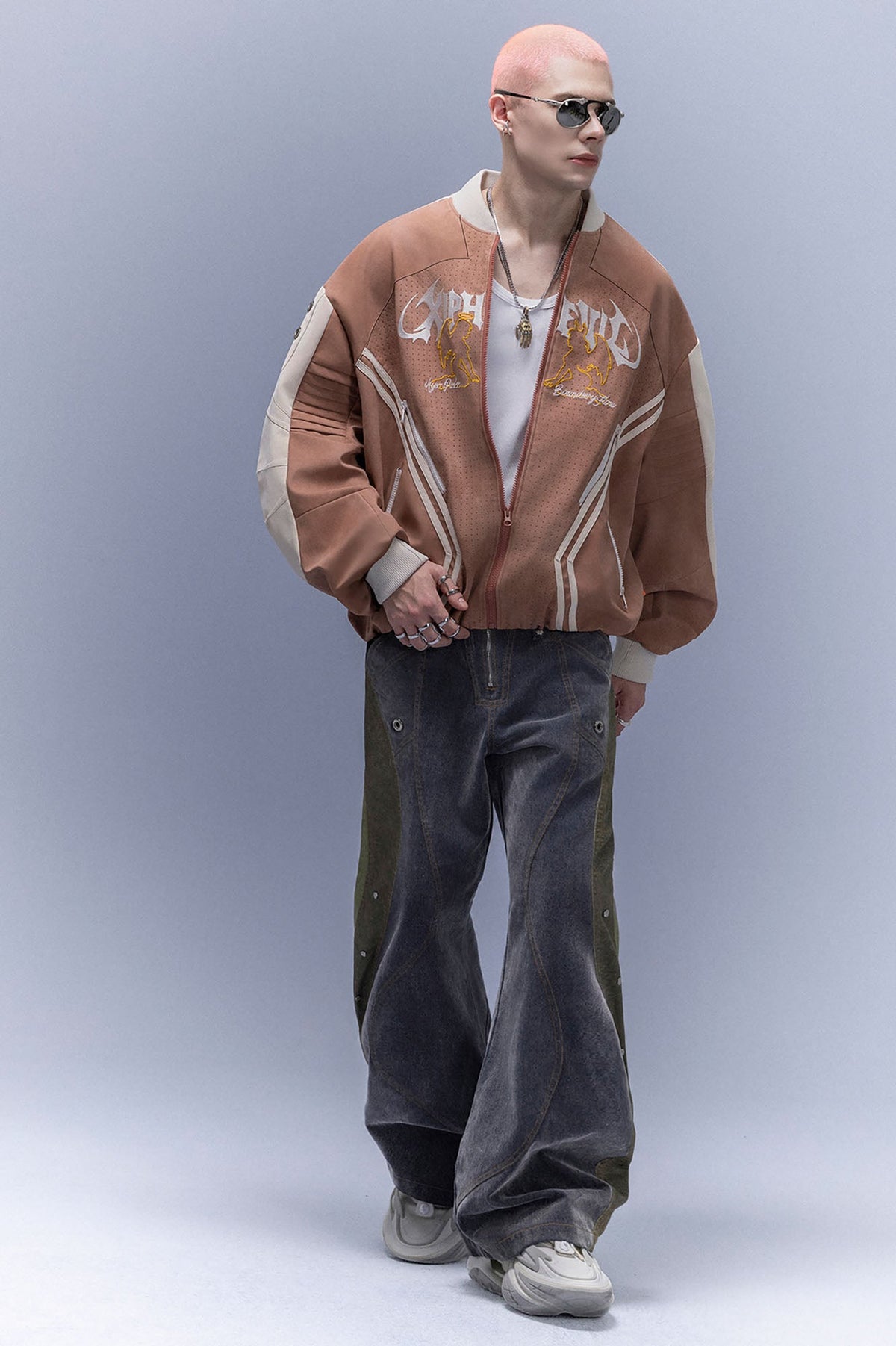 XIPHEVIL Faux Suede Embroidered LOGO Bomber Brown – photo 3 of 12