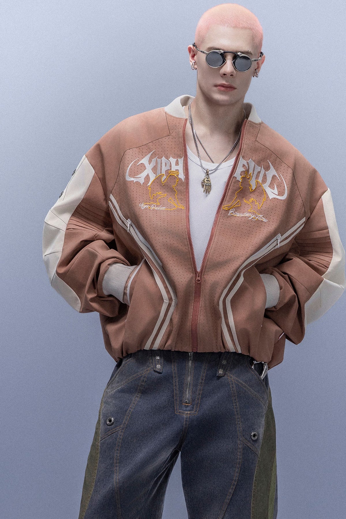 XIPHEVIL Faux Suede Embroidered LOGO Bomber Brown – photo 8 of 12