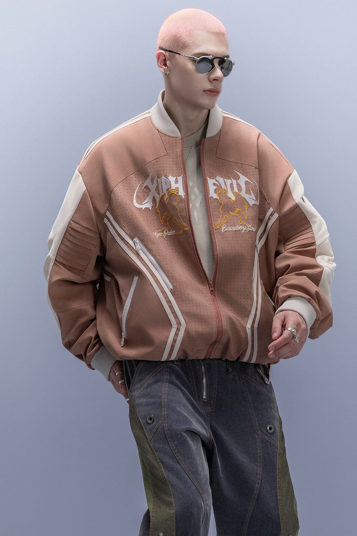 XIPHEVIL Faux Suede Embroidered LOGO Bomber Brown – photo 9 of 12