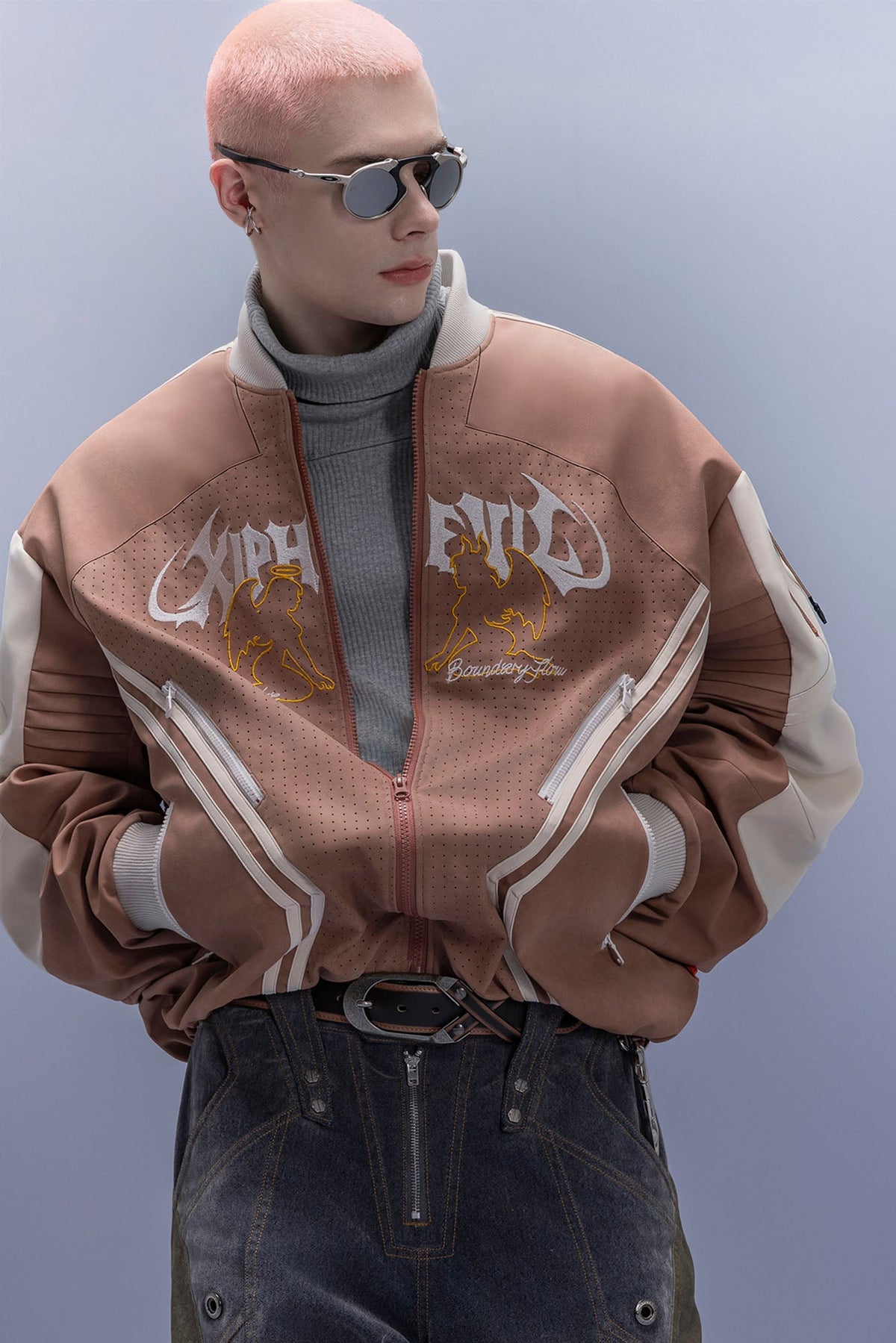 XIPHEVIL Faux Suede Embroidered LOGO Bomber Brown – photo 12 of 12