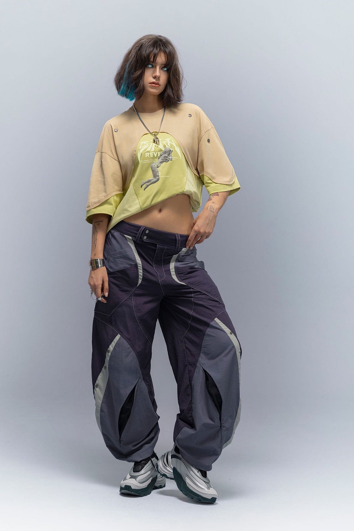 XIPHEVIL Deconstructed Contrast Panel Utility Curved Pants – photo 4 of 23
