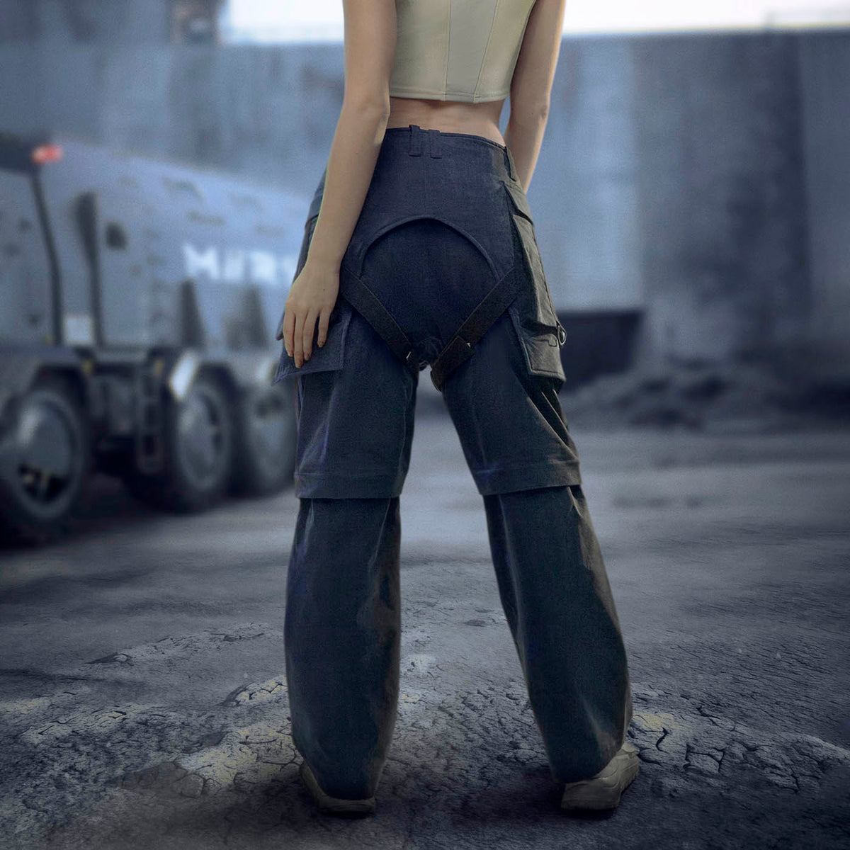 XIPHEVIL Detachable Lace-Up Multi-Pocket Bondage Pants – photo 2 of 11