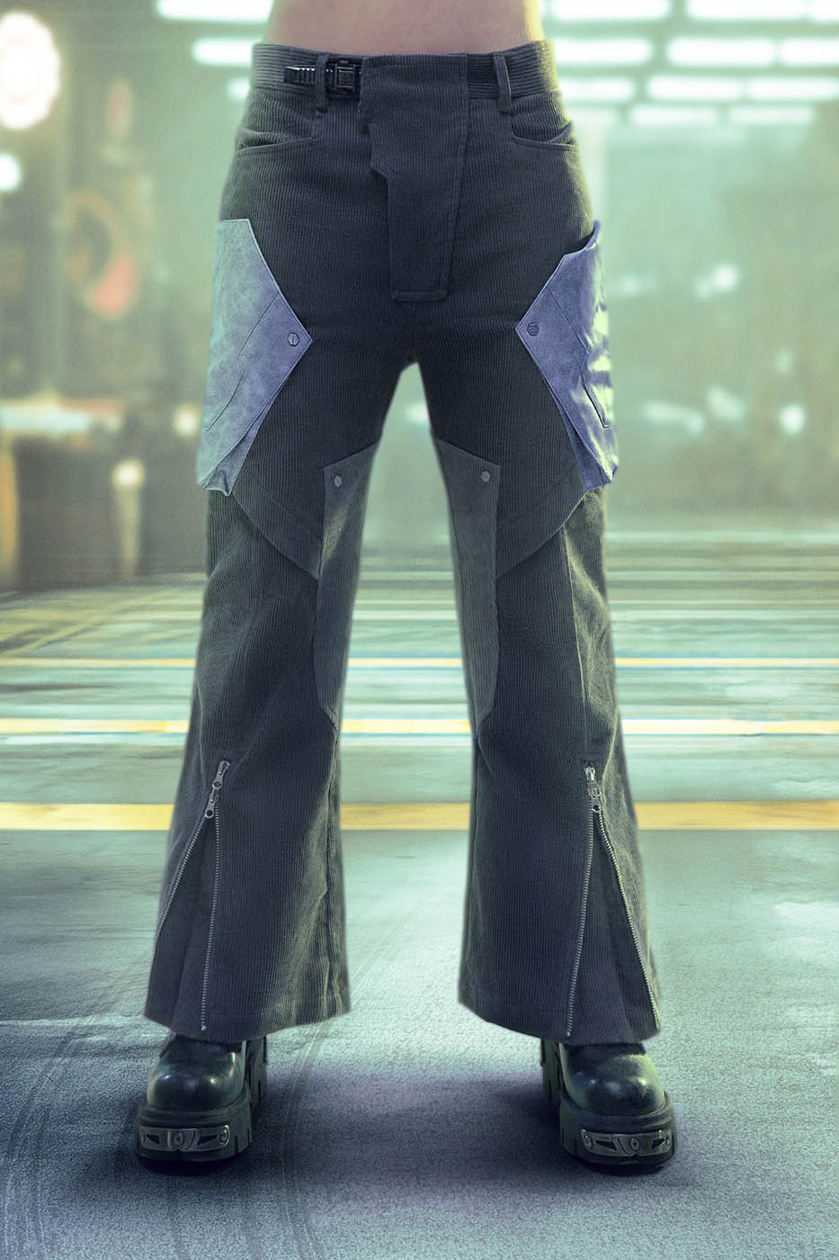 XIPHEVIL Cyberpunk Corduroy Paneled Flared Pants – photo 7 of 8