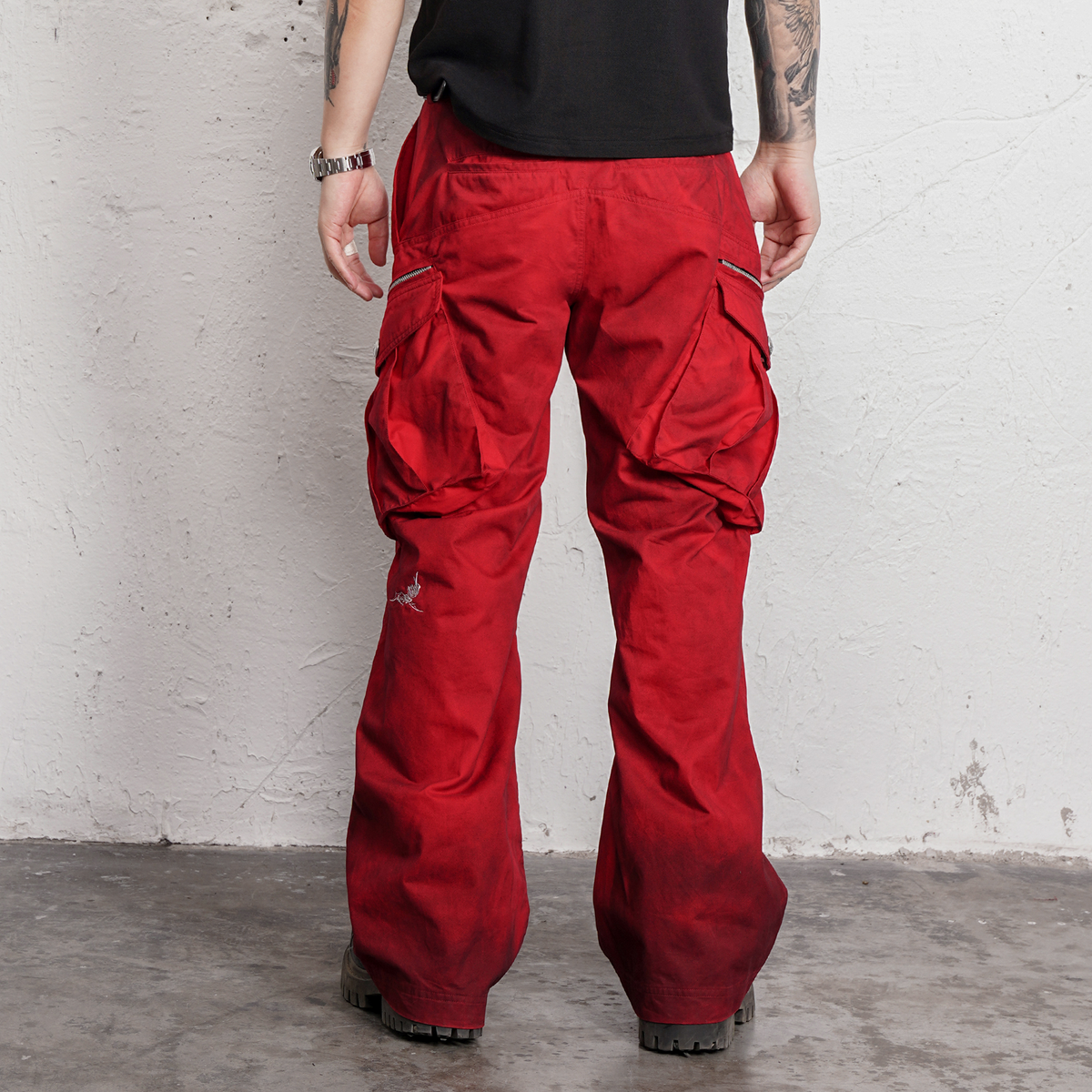 UNDERWATER Burnt Red Dirty-Dyed Moleskin Cargo Pants – photo 2 of 15